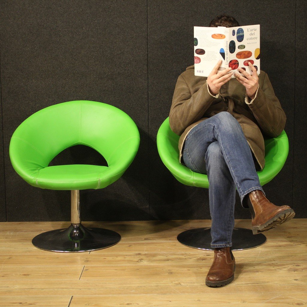 Pair Of Green Modern 80's Armchairs-photo-8