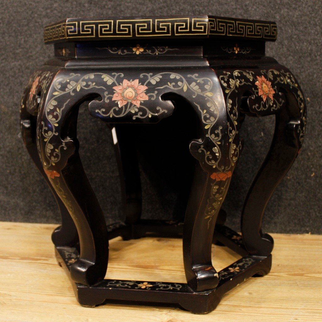 Lacquered And Painted Chinoiserie Side Table From 20th Century-photo-4