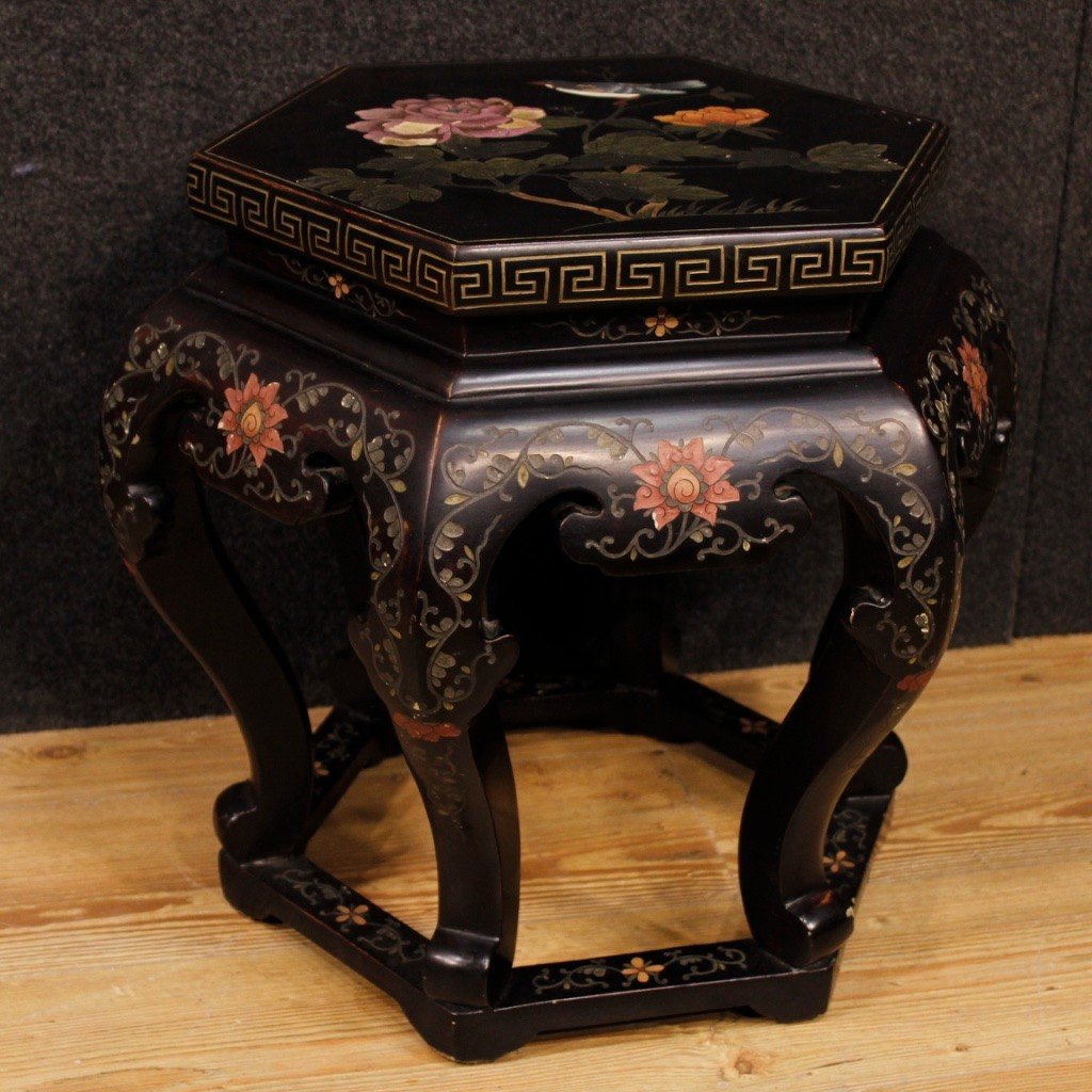 Lacquered And Painted Chinoiserie Side Table From 20th Century-photo-1