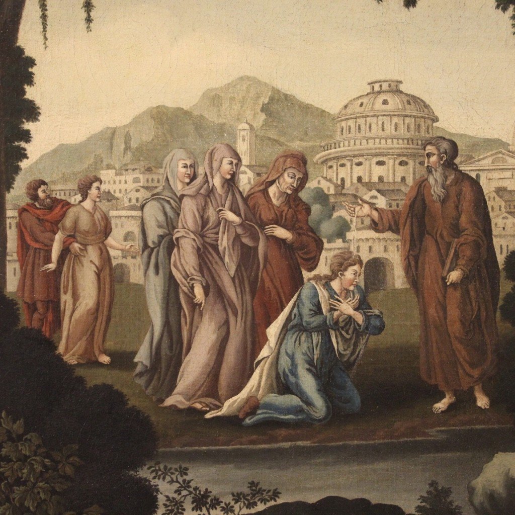 English Religious Painting Baptism Of Lydia From 18th Century-photo-5