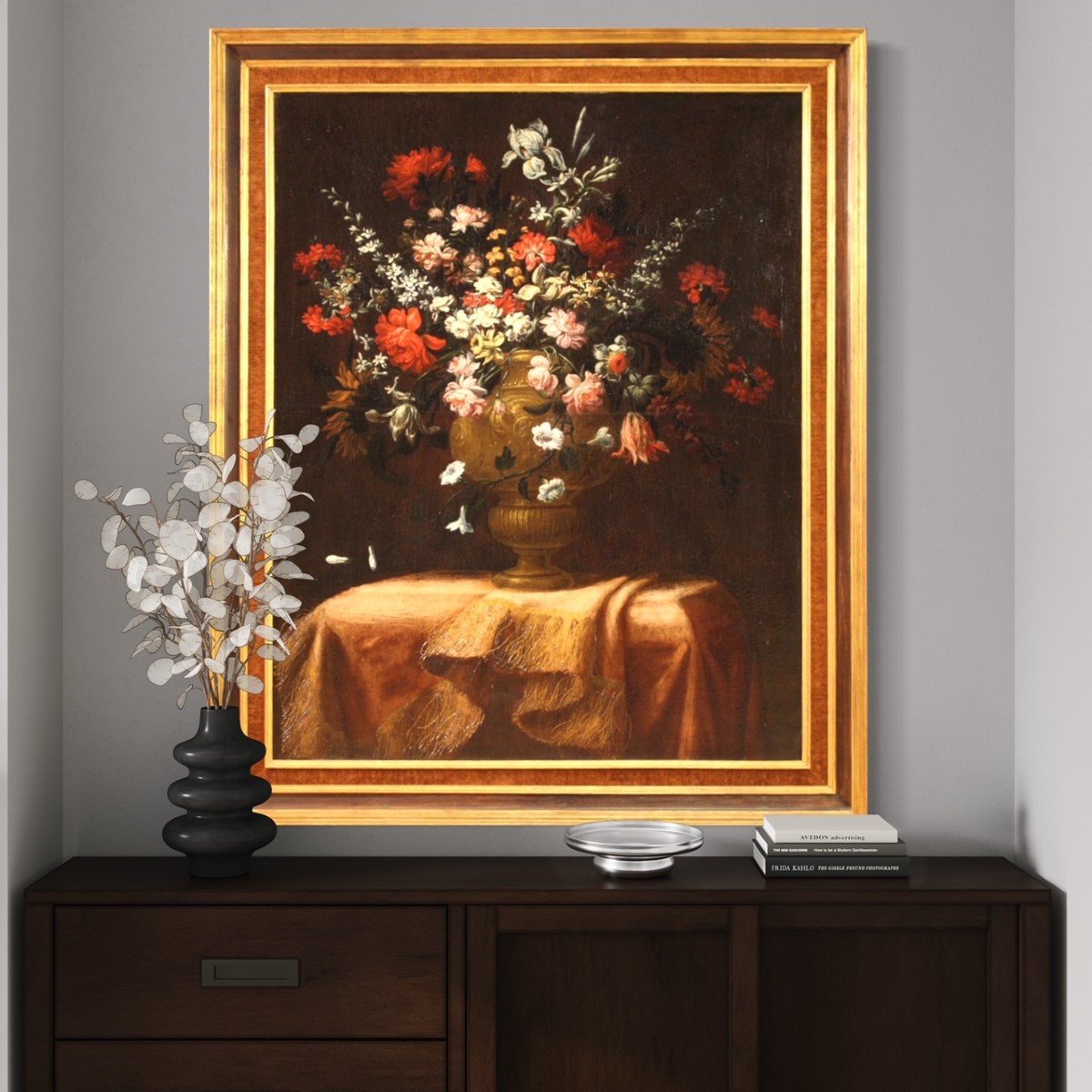 Antique Italian Painting From The 17th Century, Still Life With Flower Vase-photo-2