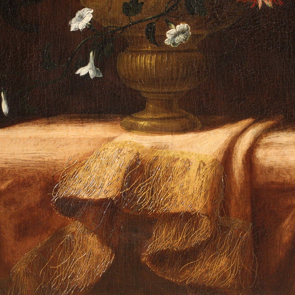 Antique Italian Painting From The 17th Century, Still Life With Flower Vase-photo-4