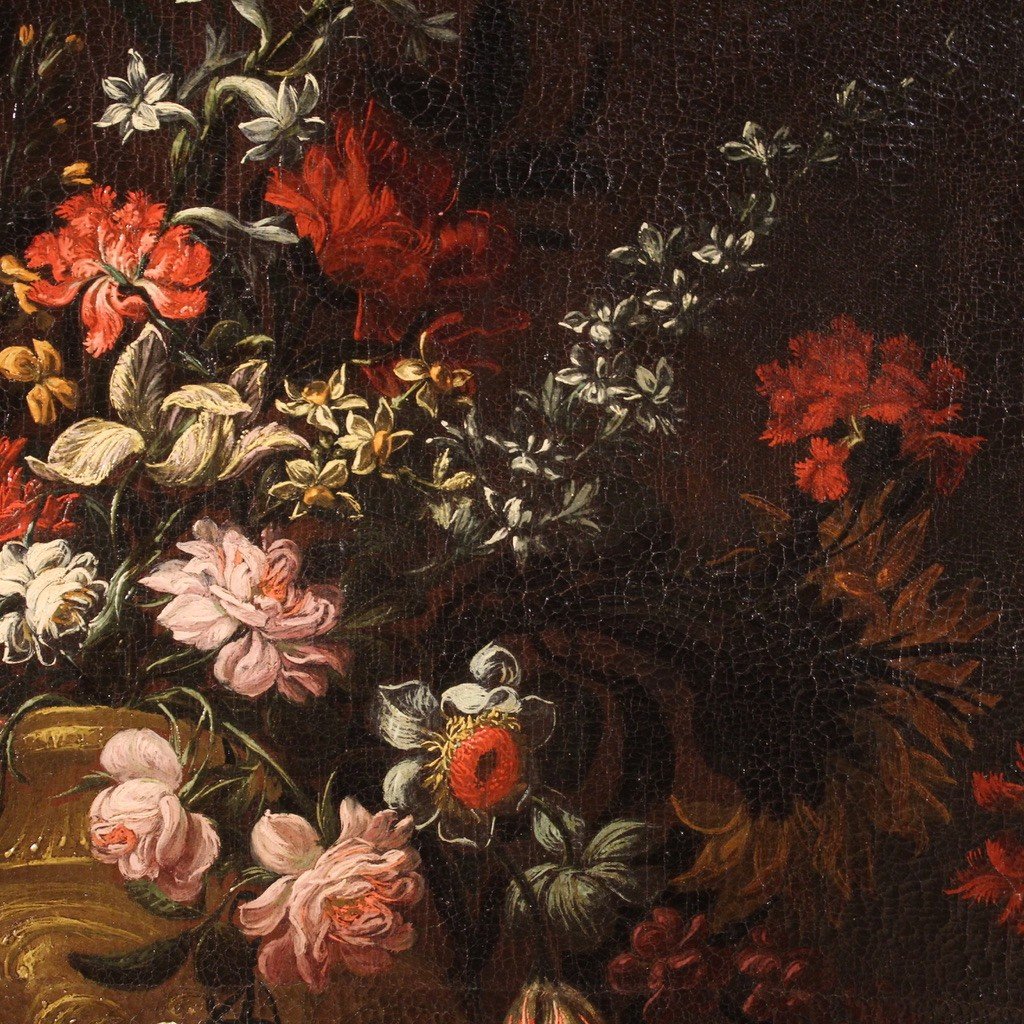 Antique Italian Painting From The 17th Century, Still Life With Flower Vase-photo-7