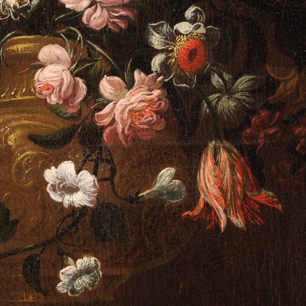 Antique Italian Painting From The 17th Century, Still Life With Flower Vase-photo-8