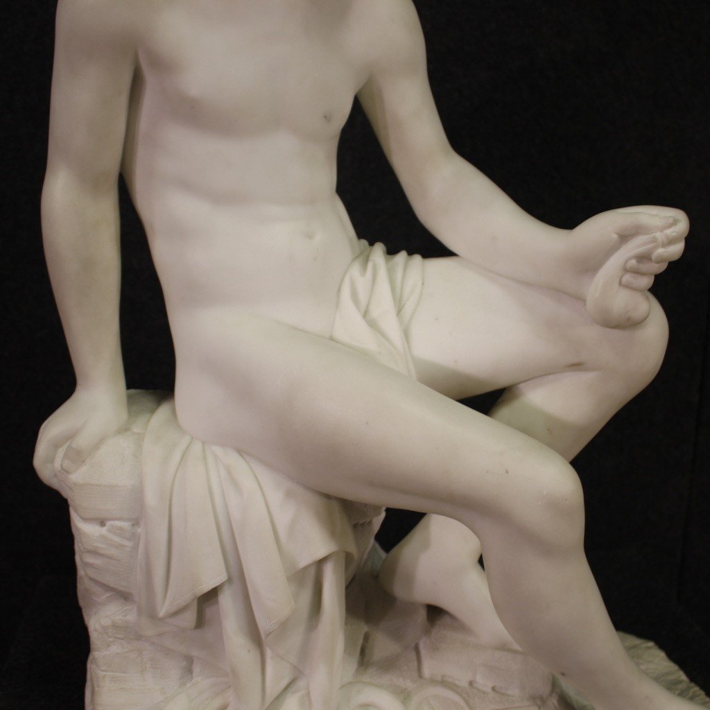 Great 19th Century Marble Sculpture Depicting Mercury-photo-3