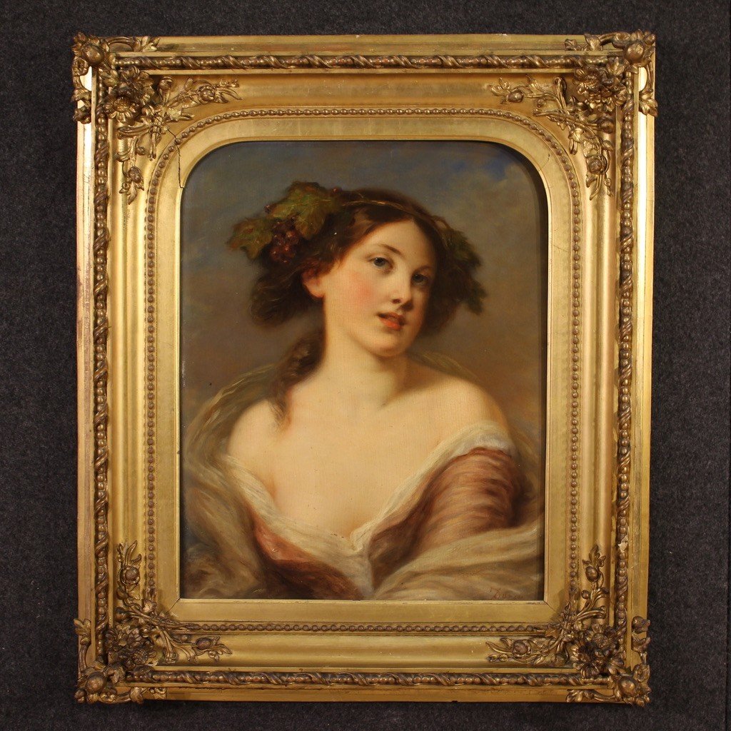 Elegant 19th Century Portrait Painting Of A Young Girl