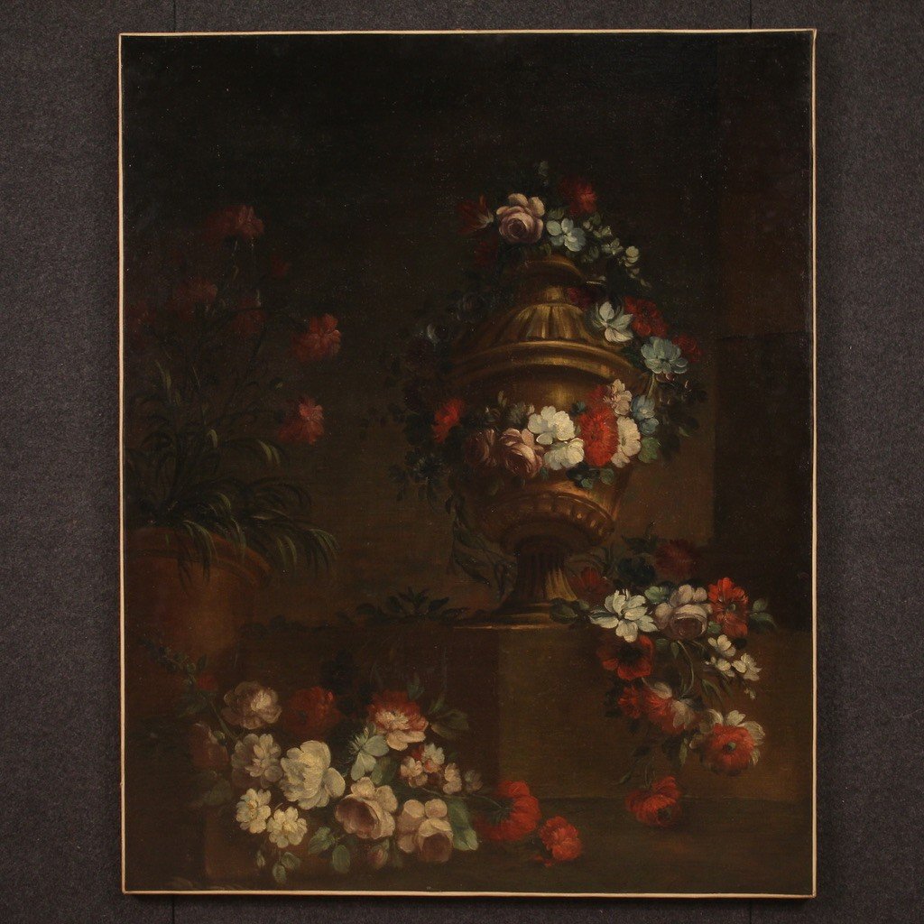 Italian Painting Still Life With Flowers From The 18th Century