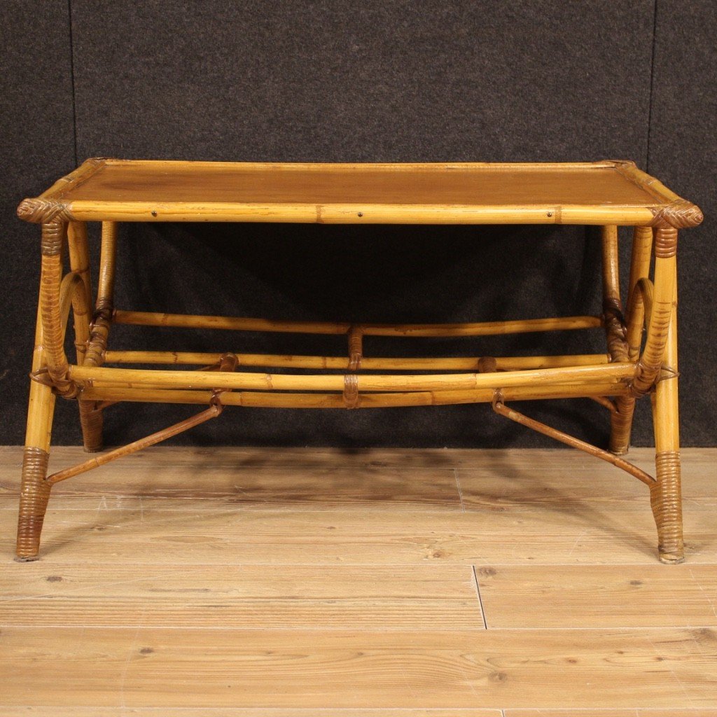 Design Coffee Table In Bamboo And Woven Wood From The 70s-photo-3