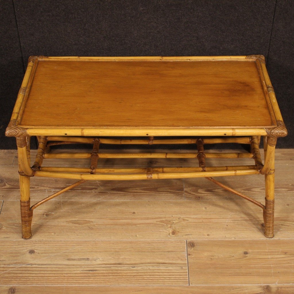 Design Coffee Table In Bamboo And Woven Wood From The 70s-photo-2