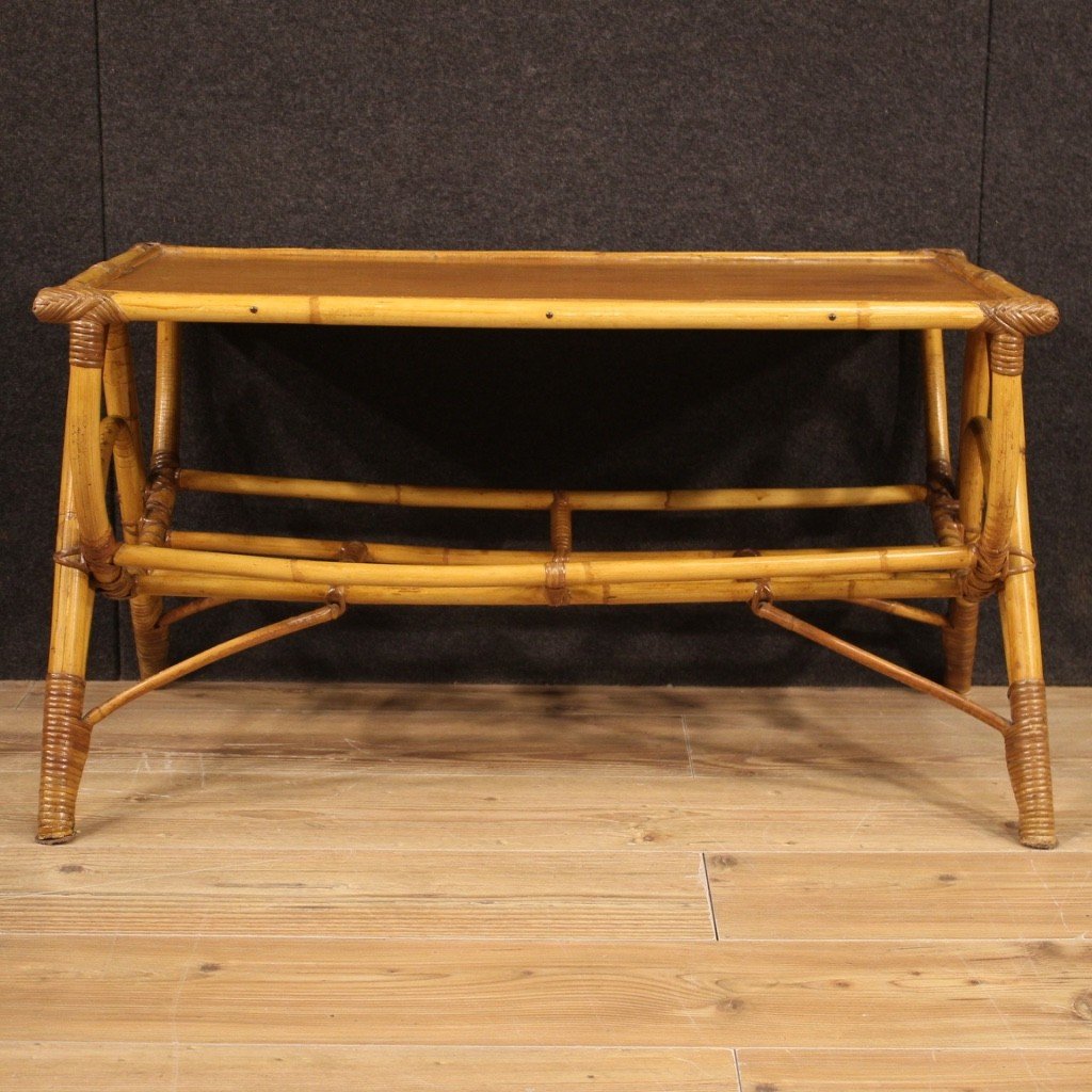 Design Coffee Table In Bamboo And Woven Wood From The 70s-photo-4