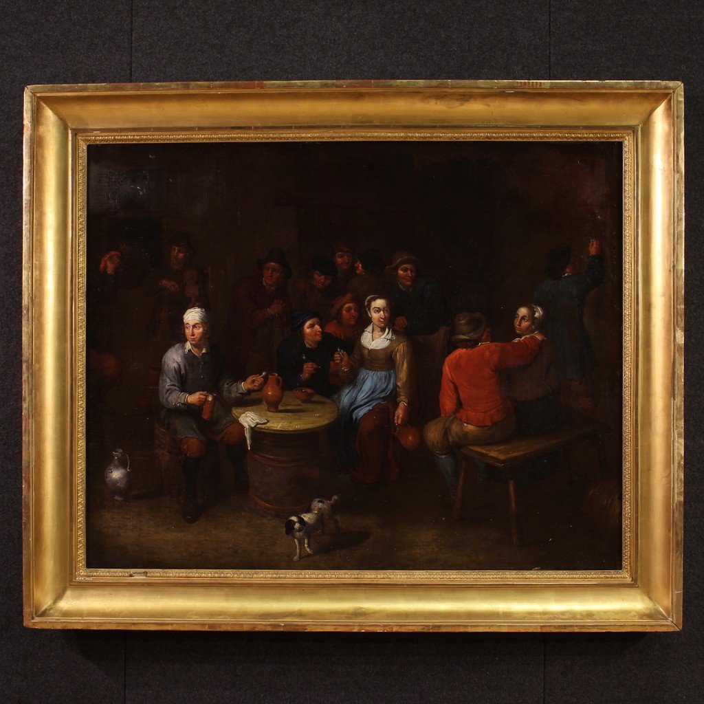 Grand Tableau Flamand Du 17ème Siècle, Intérieur De Taverne-photo-2