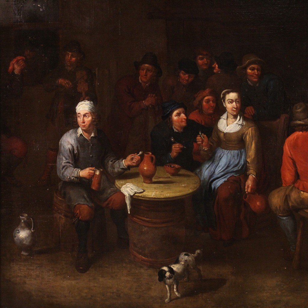 Grand Tableau Flamand Du 17ème Siècle, Intérieur De Taverne