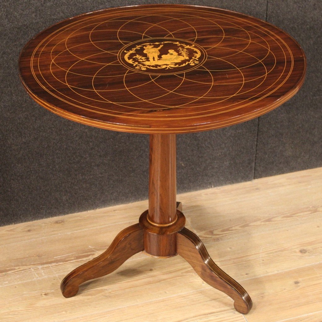 English Living Room Table In Inlaid Wood From The 20th Century-photo-5