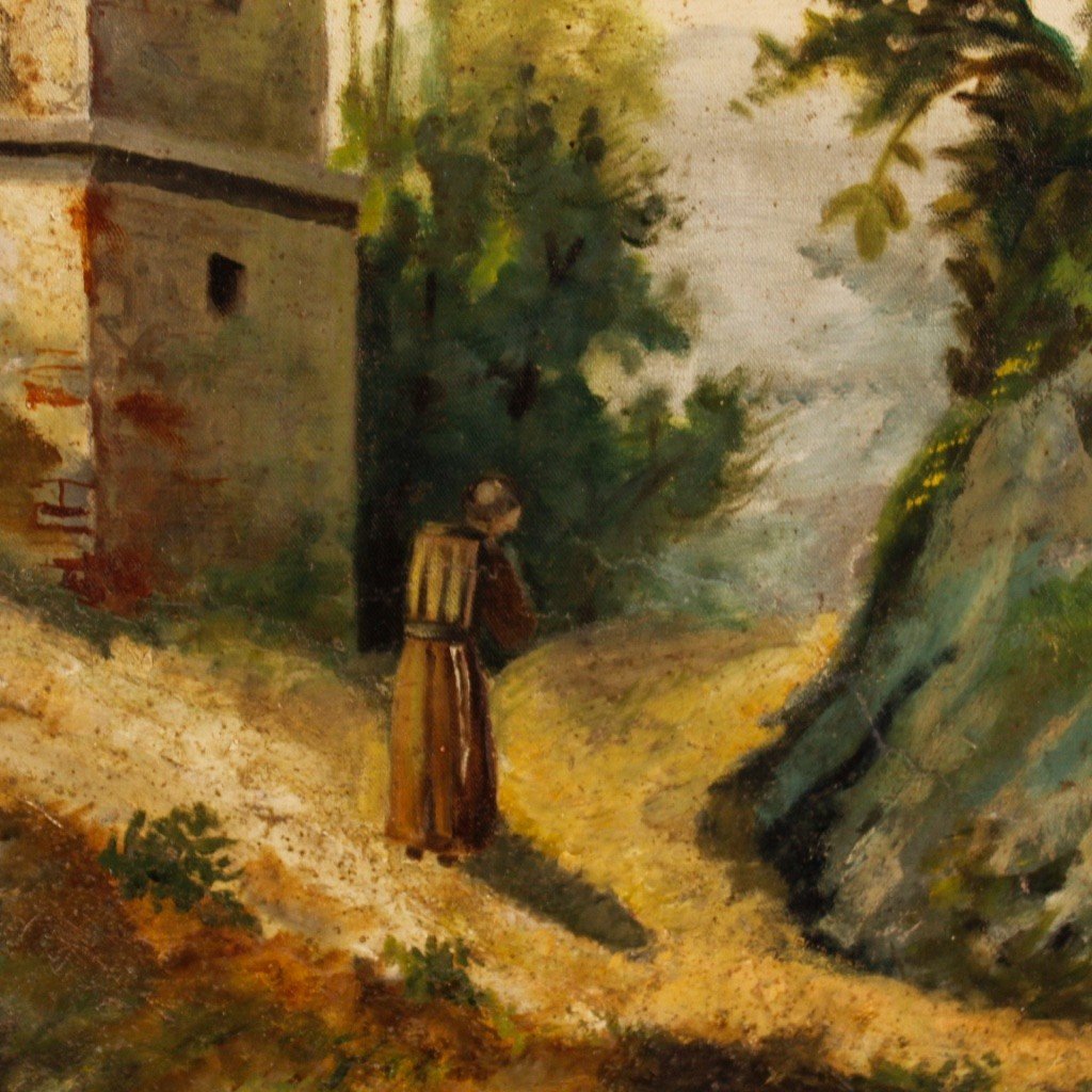 Painting Countryside Landscape Oil On Canvas From 19th Century-photo-1