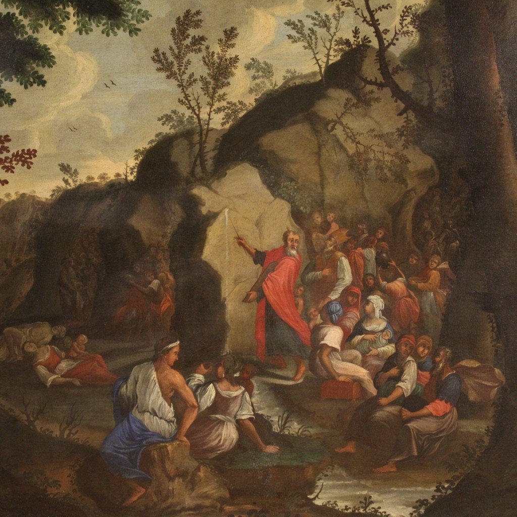 Tableau Religieux Du 18ème Siècle, Moïse Faisant Jaillir l'Eau Du Rocher-photo-3