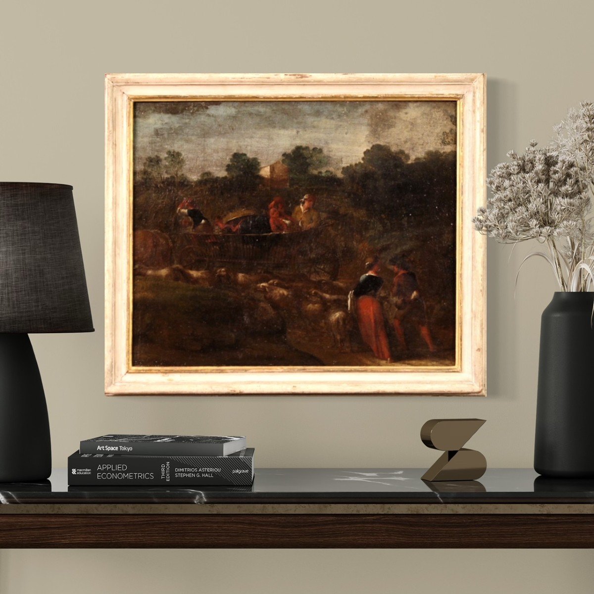 Painting Bucolic Landscape Pastoral Scene From The 18th Century-photo-2