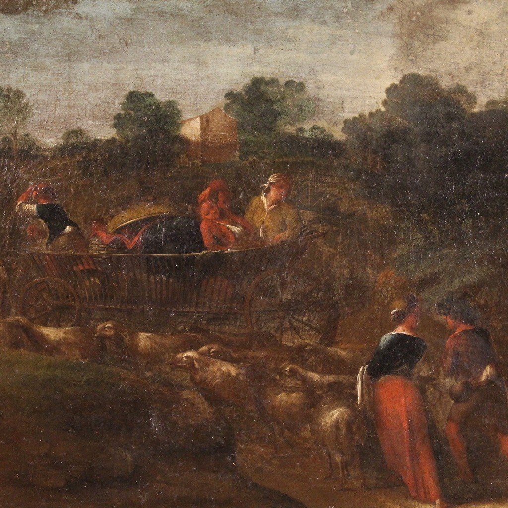 Painting Bucolic Landscape Pastoral Scene From The 18th Century-photo-3