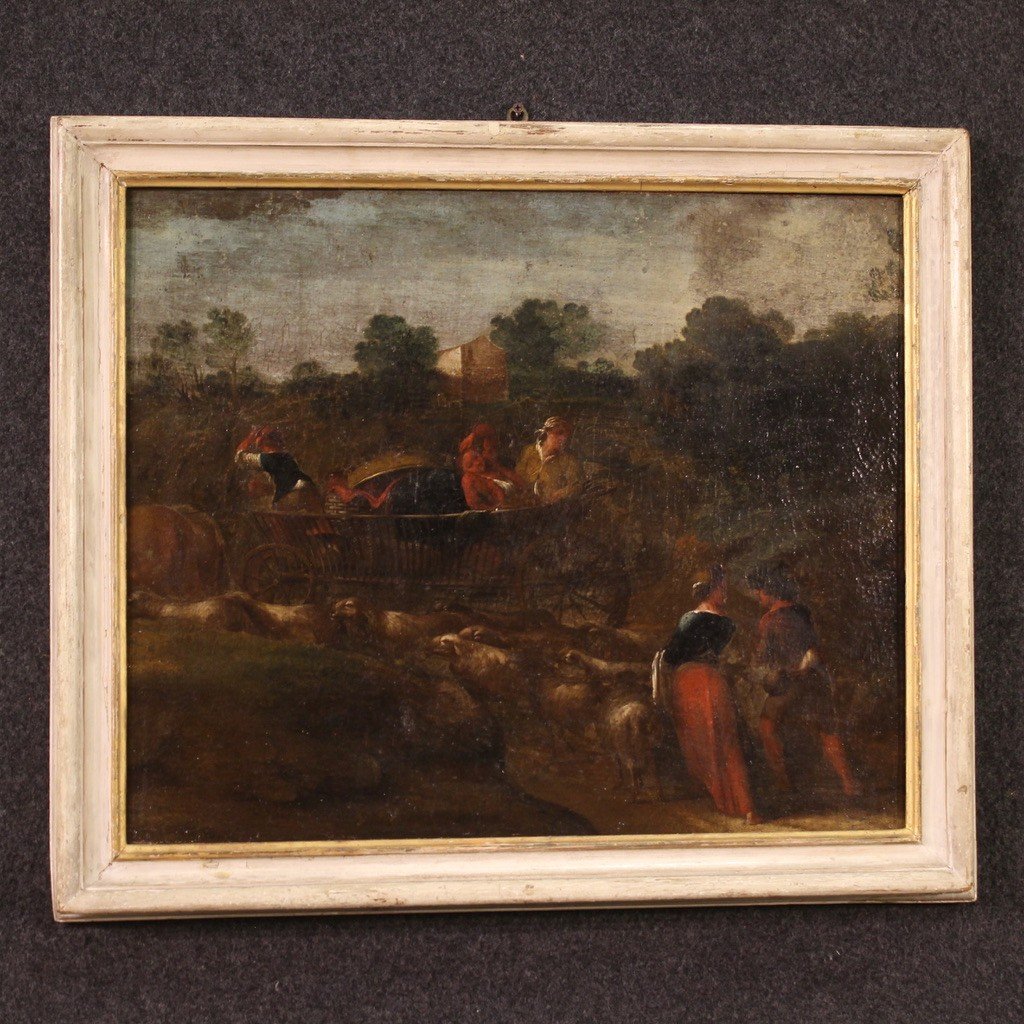 Painting Bucolic Landscape Pastoral Scene From The 18th Century-photo-5