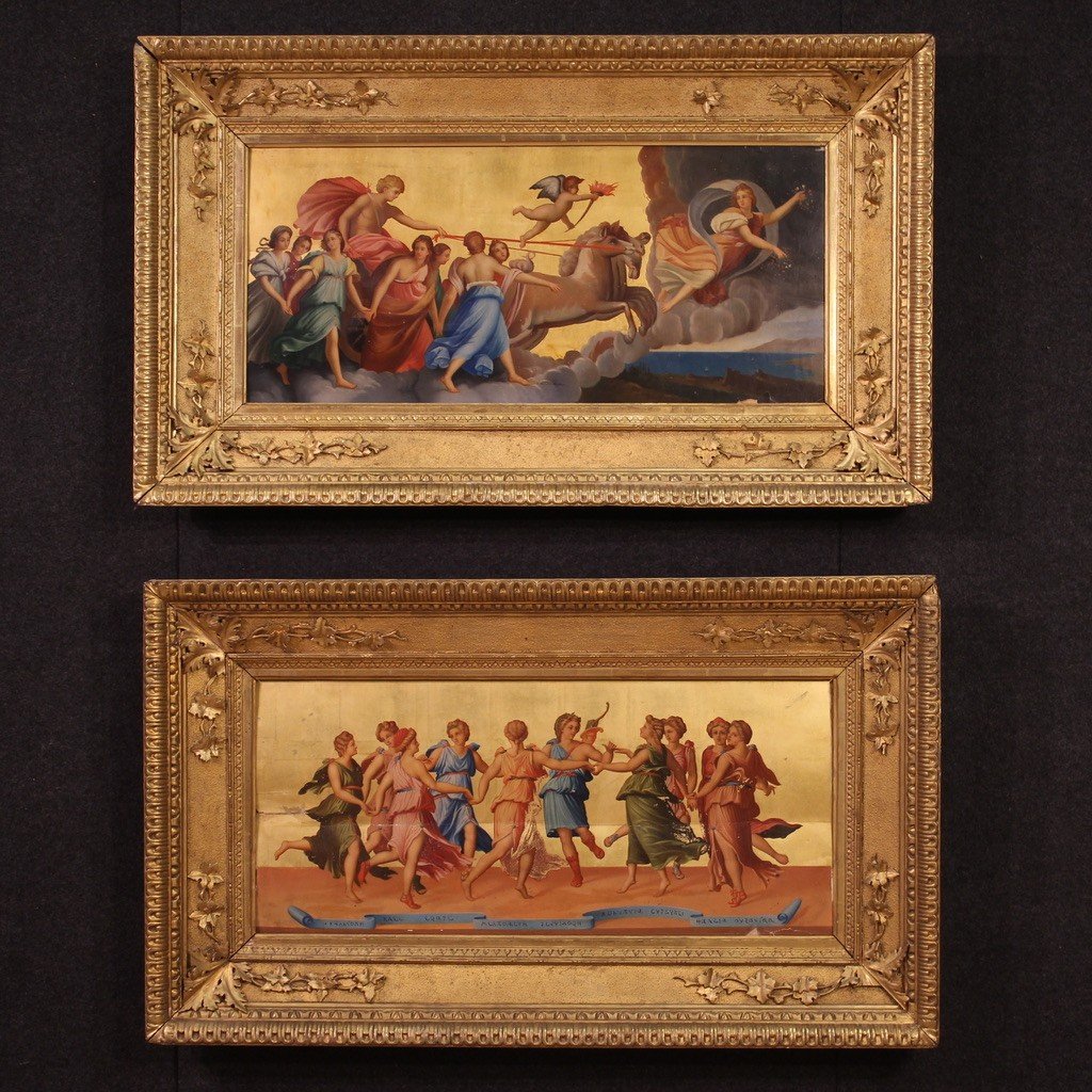 19th Century Panel Painting, Apollo Dancing With The Muses-photo-2