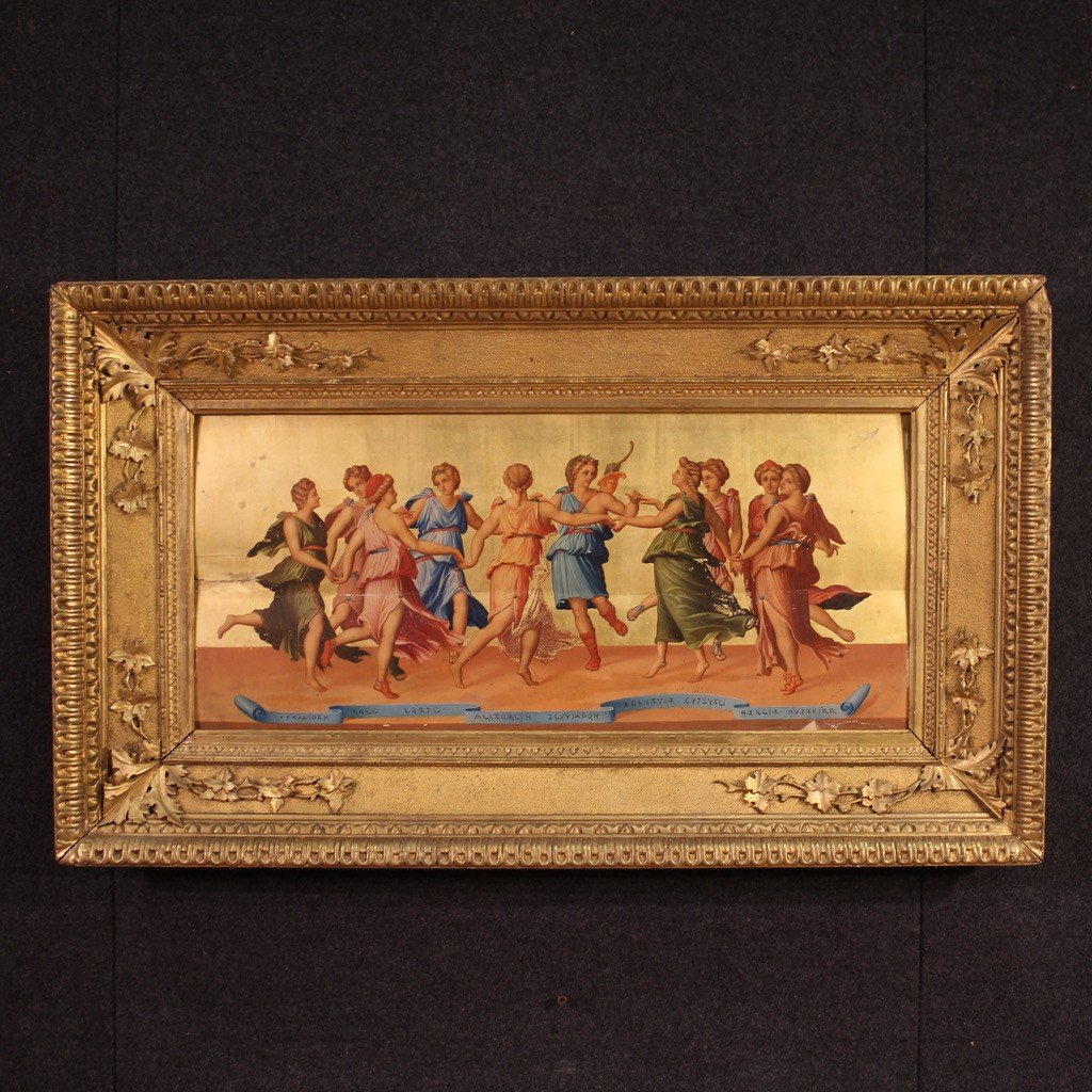 19th Century Panel Painting, Apollo Dancing With The Muses