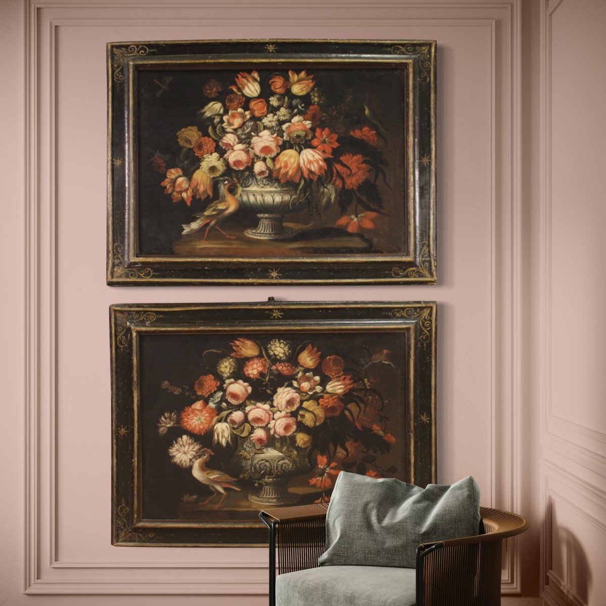 Paintings From The Lombard School Of The 17th Century, Pair Of Still Life With Vase Of Flowers-photo-3