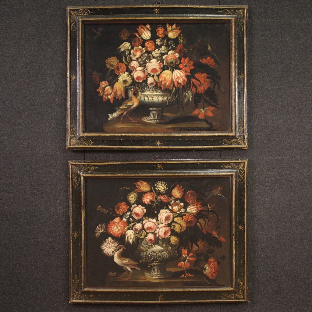 Paintings From The Lombard School Of The 17th Century, Pair Of Still Life With Vase Of Flowers