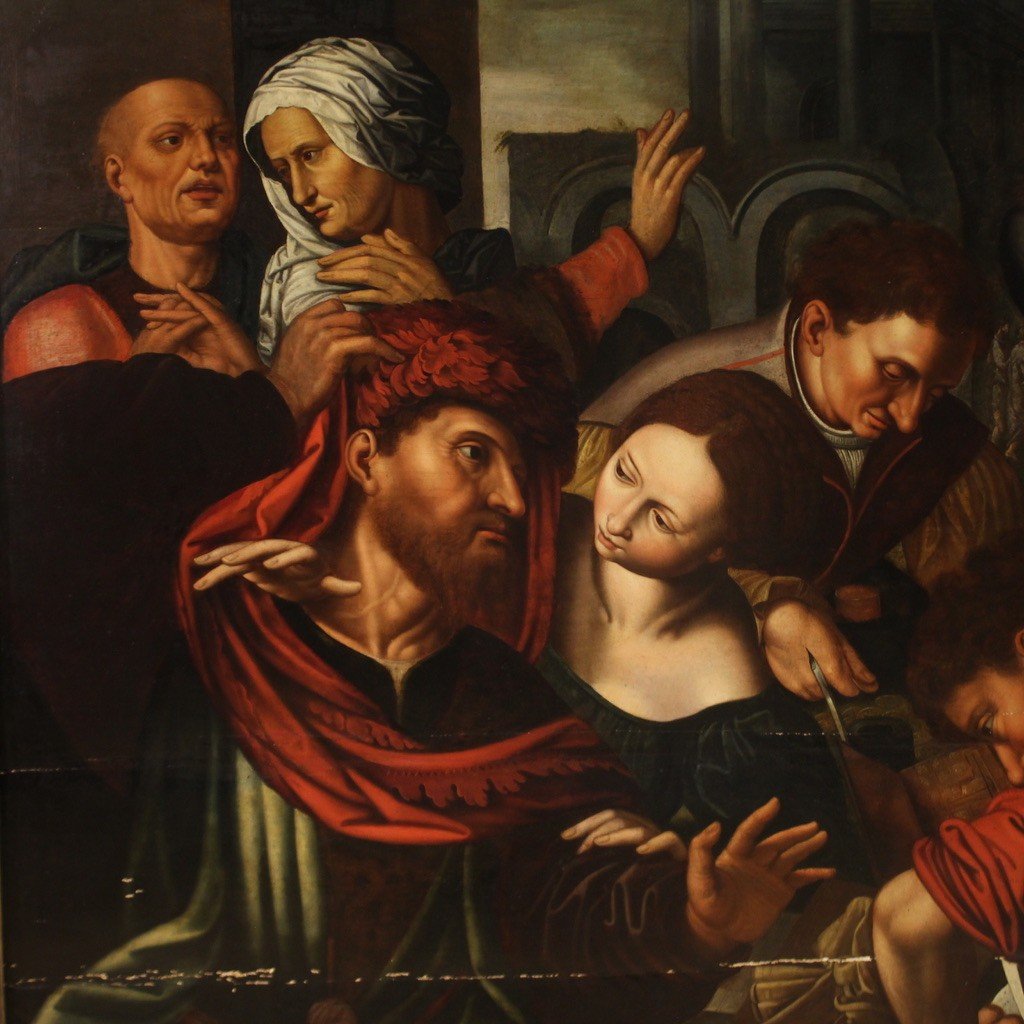 Great 16th Century Flemish Painting On Panel, The Calling Of Saint Matthew-photo-3