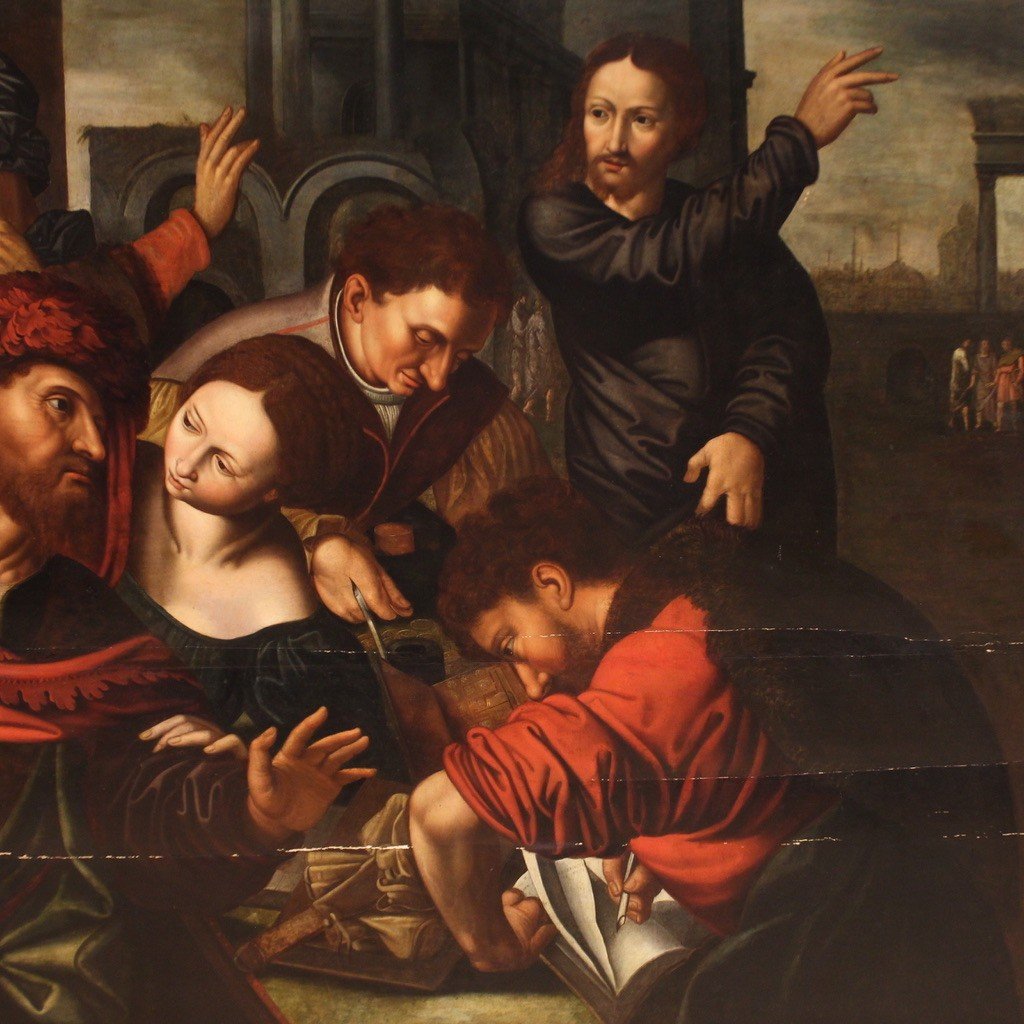 Great 16th Century Flemish Painting On Panel, The Calling Of Saint Matthew-photo-4