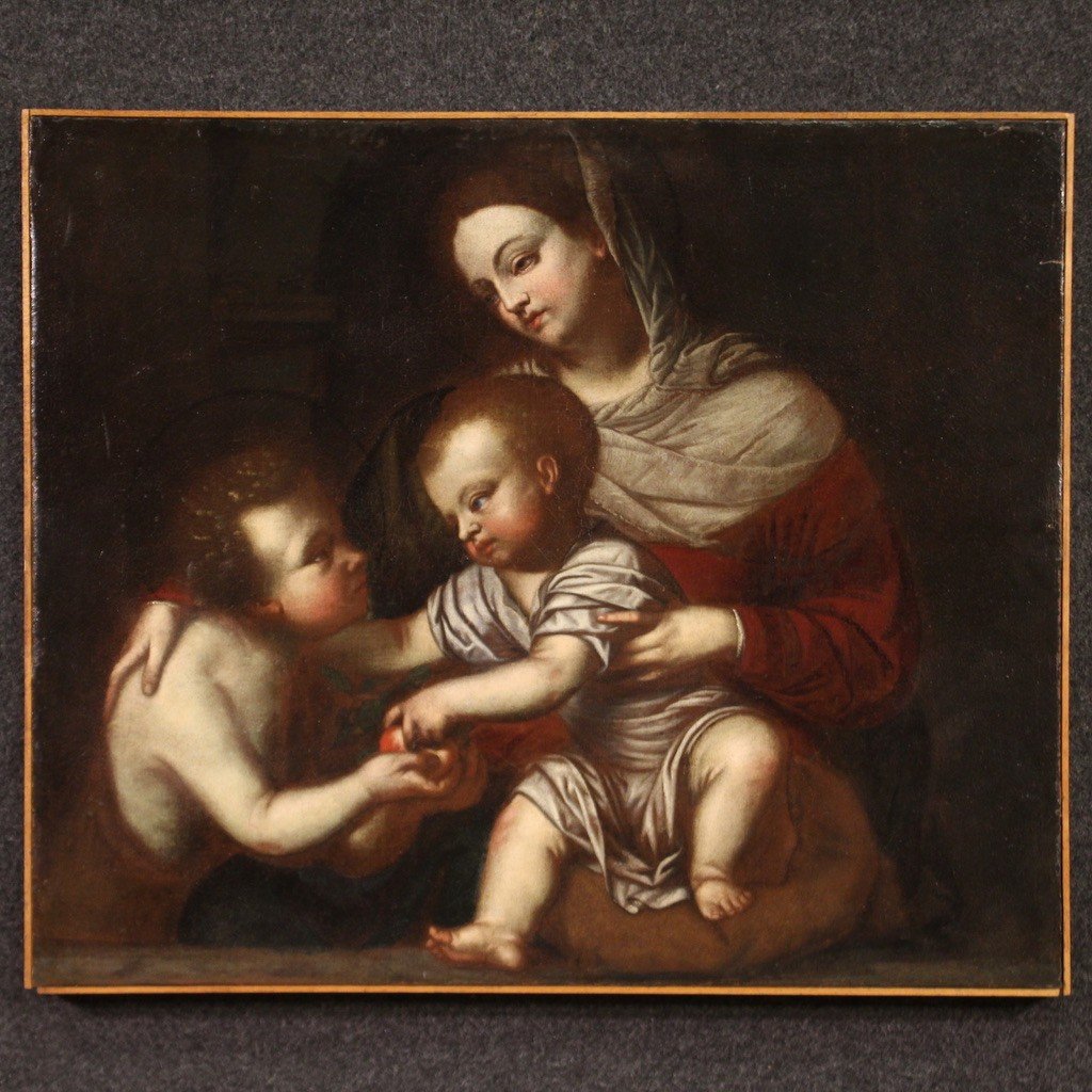 Tableau Ancien Italien Du 17ème Siècle, La Vierge à l'Enfant Et Saint Jean-photo-2