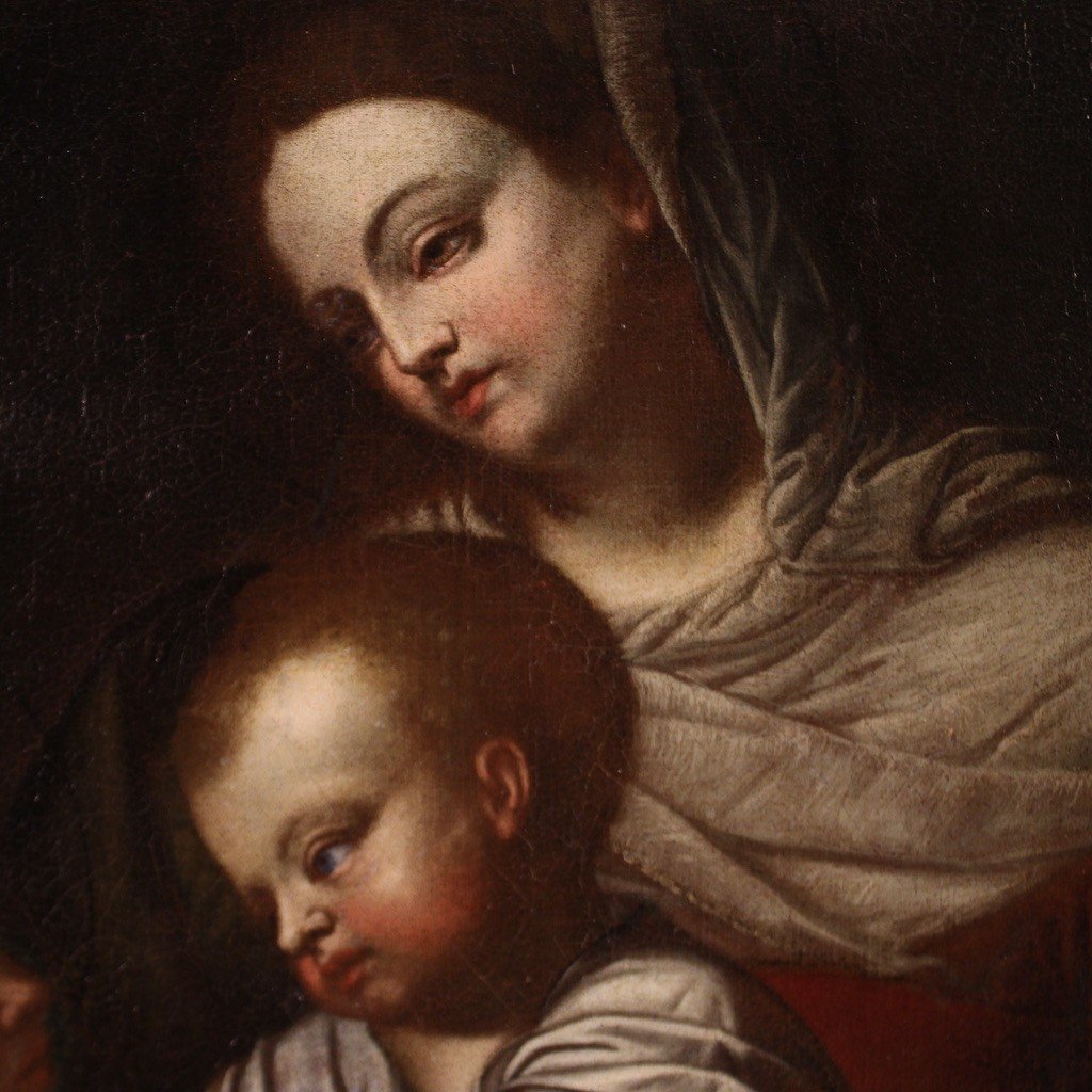 Tableau Ancien Italien Du 17ème Siècle, La Vierge à l'Enfant Et Saint Jean-photo-1