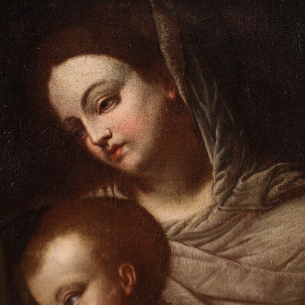 Tableau Ancien Italien Du 17ème Siècle, La Vierge à l'Enfant Et Saint Jean-photo-7