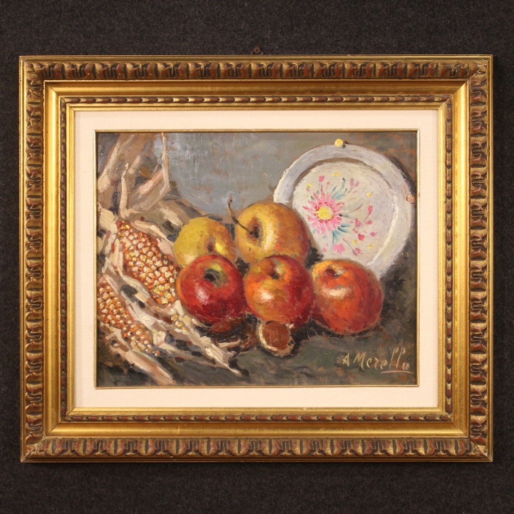 Italian Painting Still Life Signed A. Merello From 20th Century