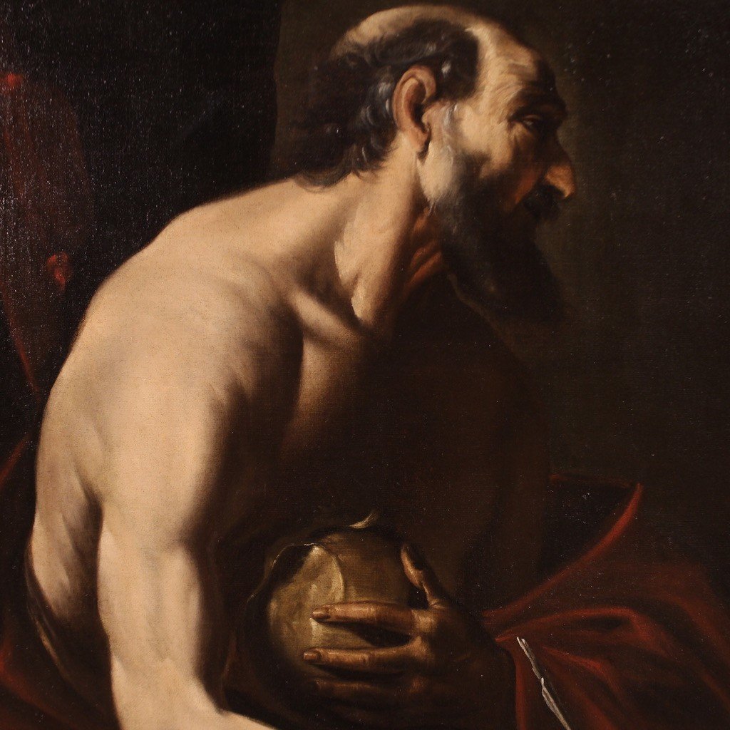 Great 17th Century Caravaggesque Painting, Saint Jerome In His Study-photo-4