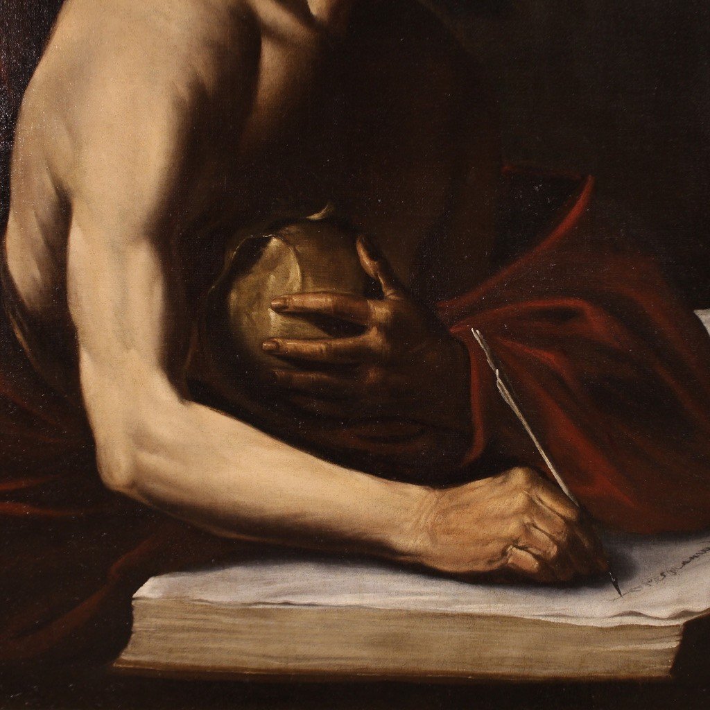 Great 17th Century Caravaggesque Painting, Saint Jerome In His Study-photo-1