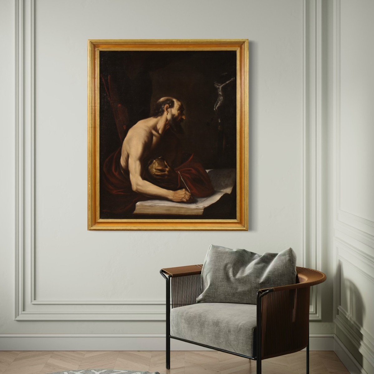 Great 17th Century Caravaggesque Painting, Saint Jerome In His Study-photo-2