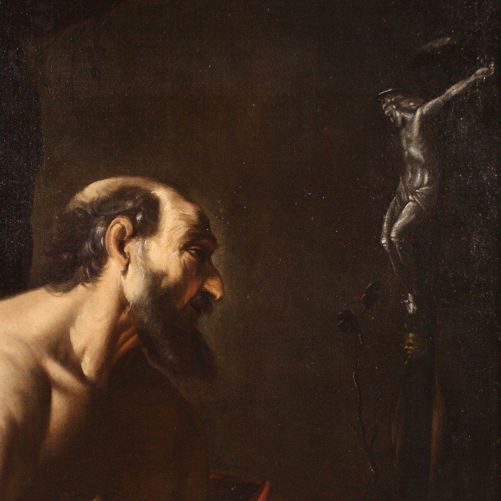 Great 17th Century Caravaggesque Painting, Saint Jerome In His Study-photo-4