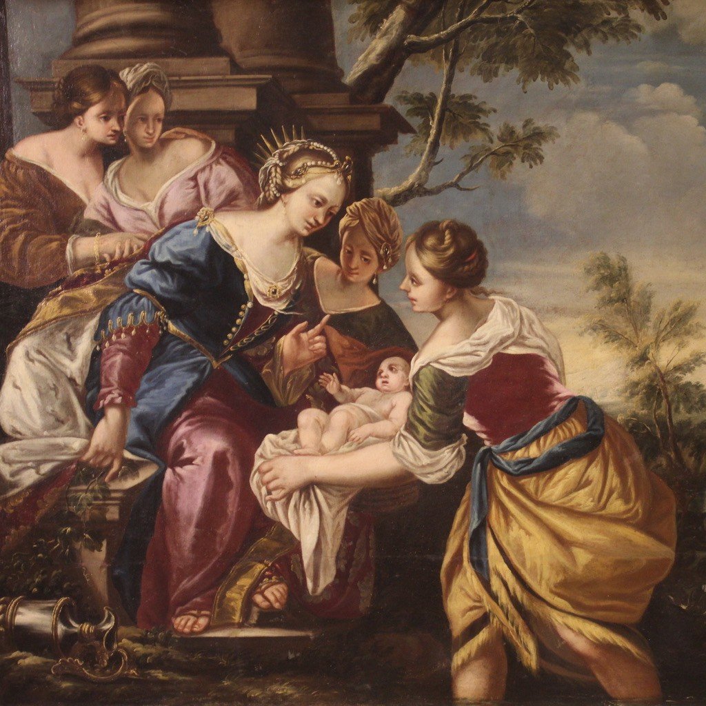 Tableau Religieux Du 18ème Siècle, Moïse Sauvé Des Eaux-photo-3