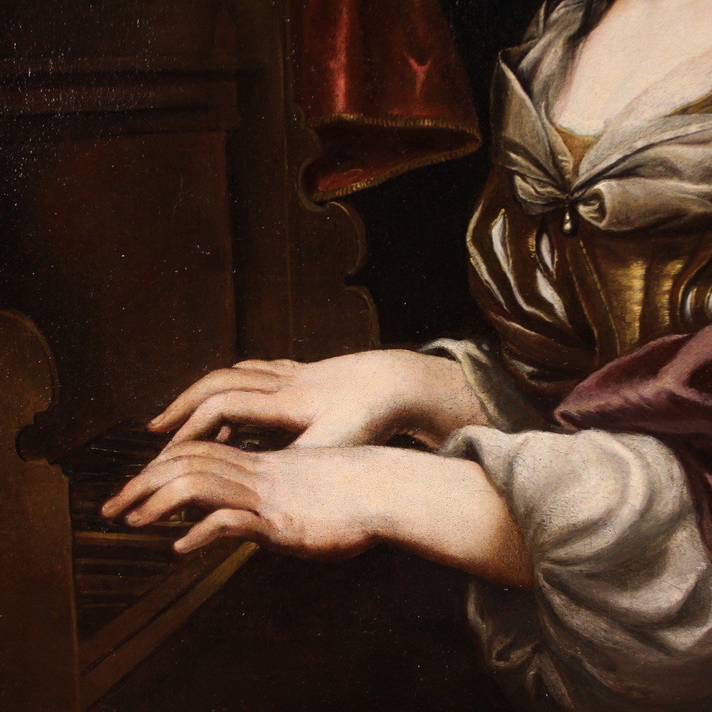 Peinture Italienne Du 17ème Siècle, Sainte Cécile à l'Orgue-photo-1