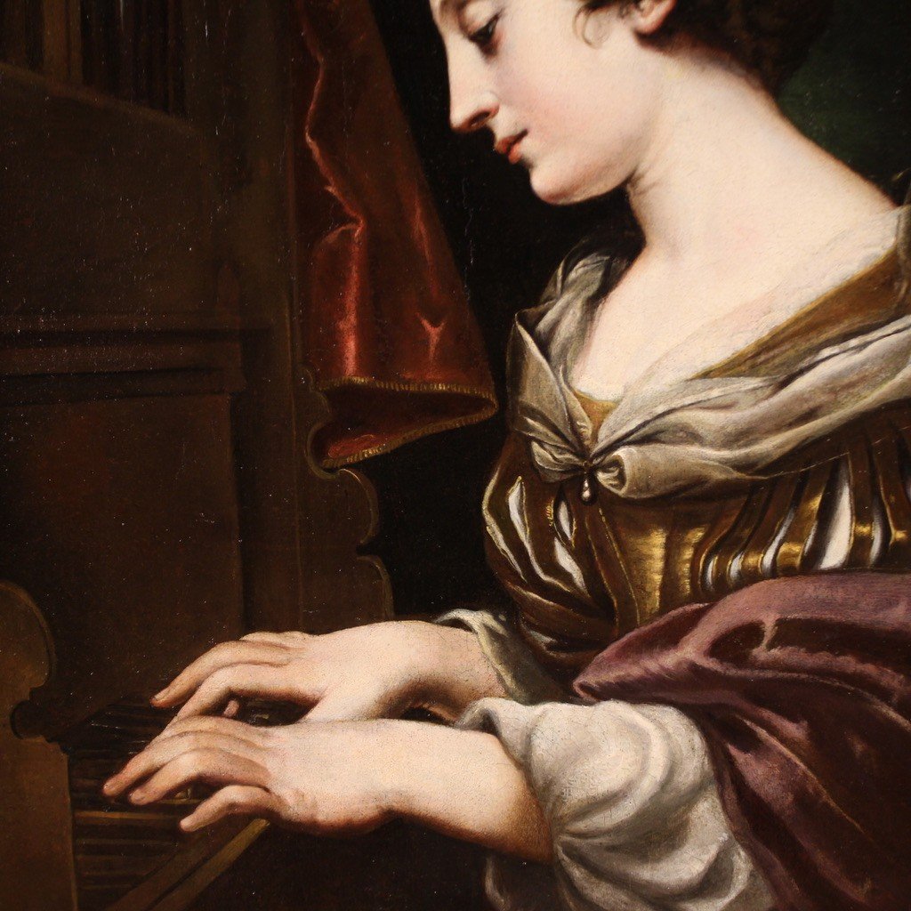 Peinture Italienne Du 17ème Siècle, Sainte Cécile à l'Orgue-photo-8