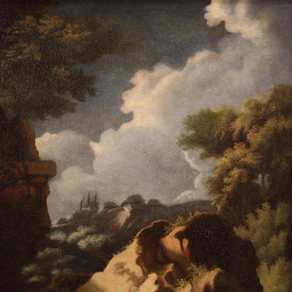 Tableau Paysage Boisé Avec Saint Jean-baptiste Du 18ème Siècle-photo-6