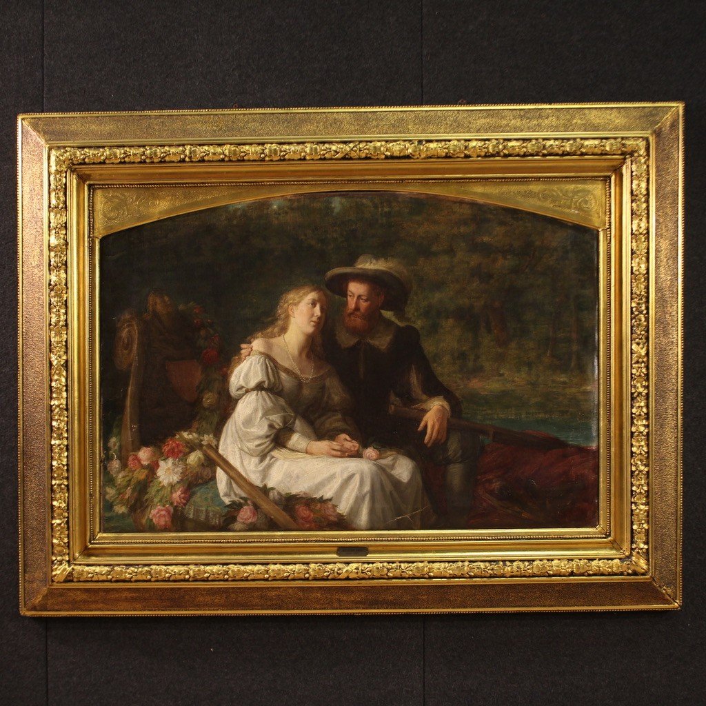 Great Painting Signed Emil Reynier And Dated 1888, Romantic Scene