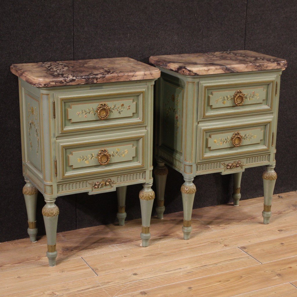 Elegant Pair Of 20th Century Lacquered Bedside Tables