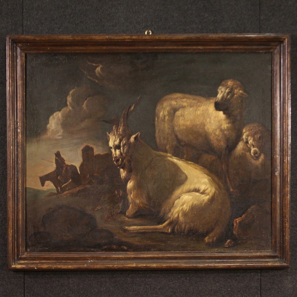 17th Century Painting, Bucolic Landscape With Goats-photo-2