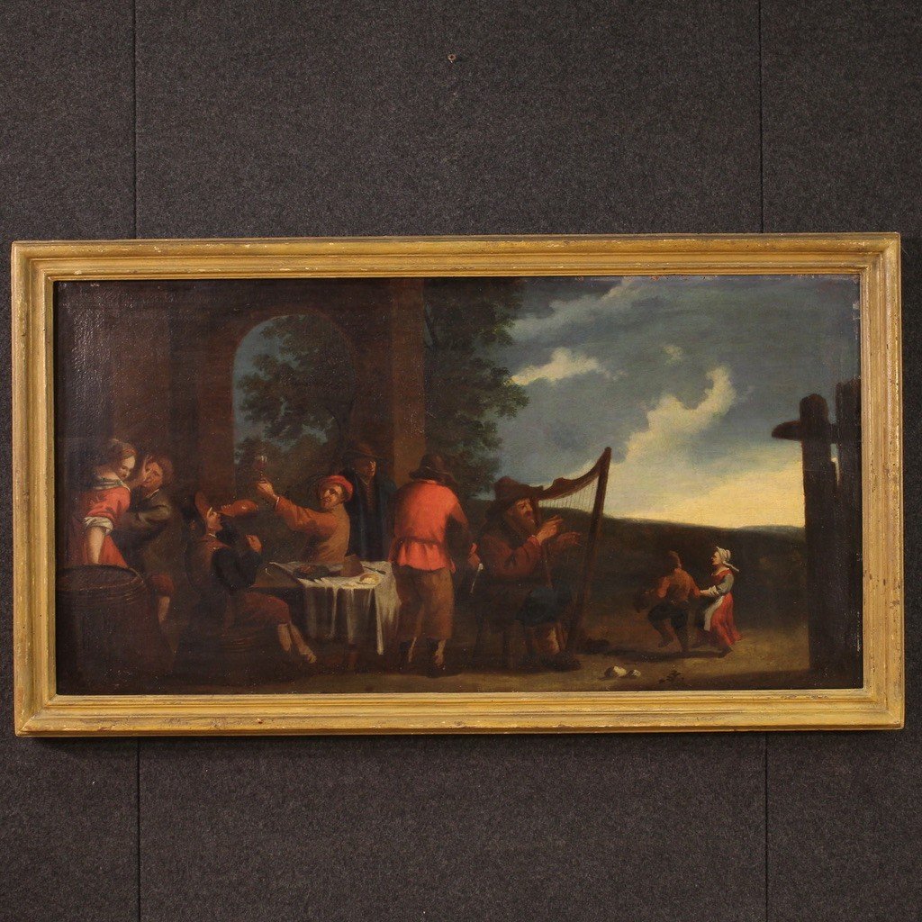 Tableau Italien Scène De Genre Bamboccianti Du 17ème Siècle