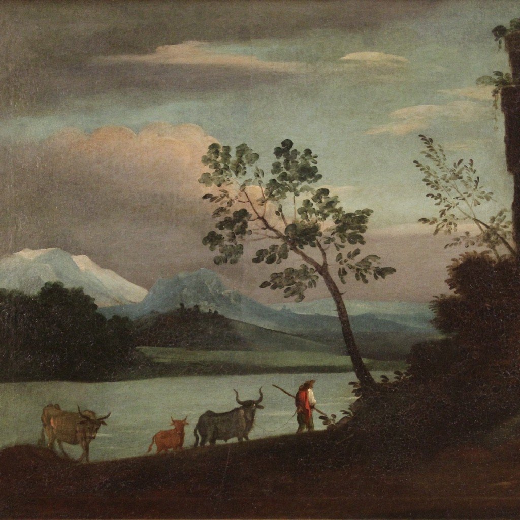 Italian Painting Landscape With Characters And Ruins From 18th Century-photo-3