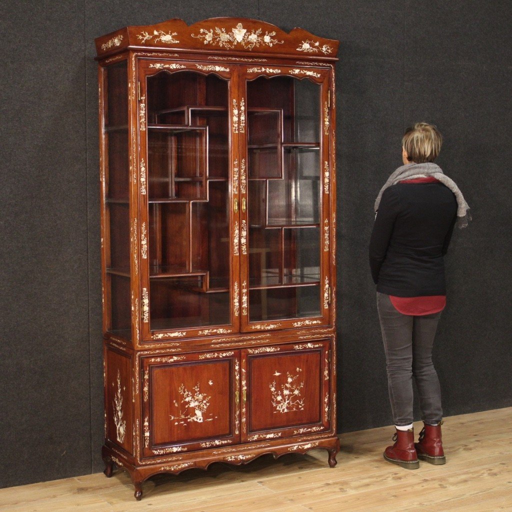 Vitrine Orientale En Bois d'Acajou Du 20ème Siècle-photo-7