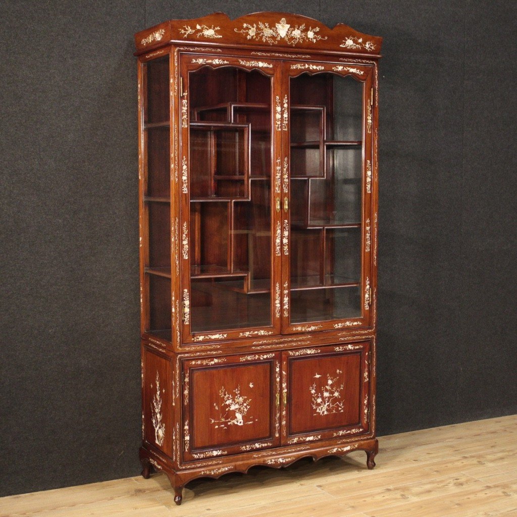 Vitrine Orientale En Bois d'Acajou Du 20ème Siècle