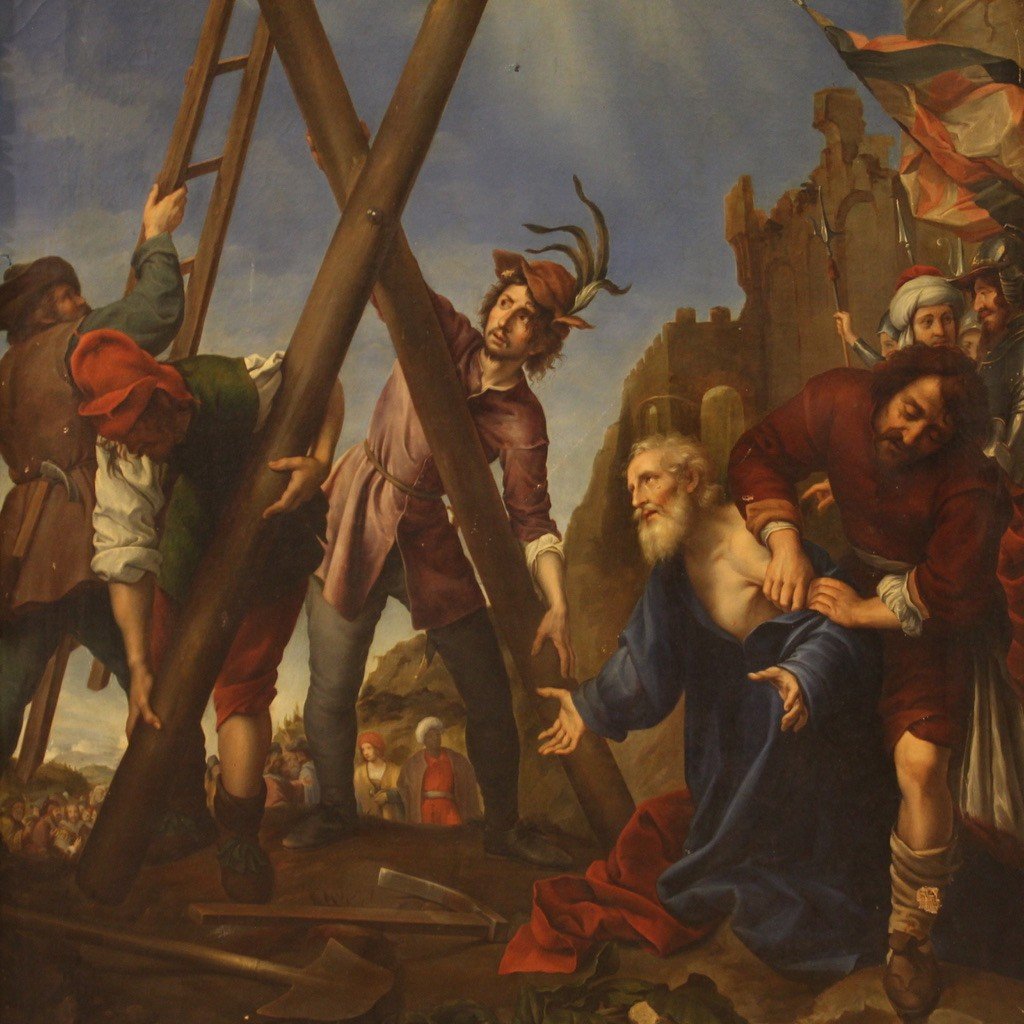 Grand Tableau Italien Du 19ème Siècle, Le Martyre De Saint André-photo-1