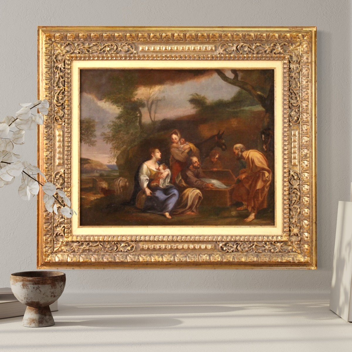 Italian Painting Landscape With Family Scene From The 18th Century-photo-4