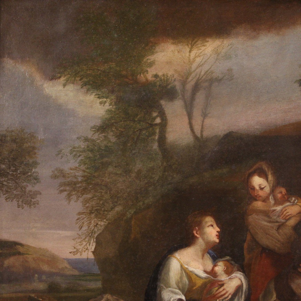 Italian Painting Landscape With Family Scene From The 18th Century-photo-1